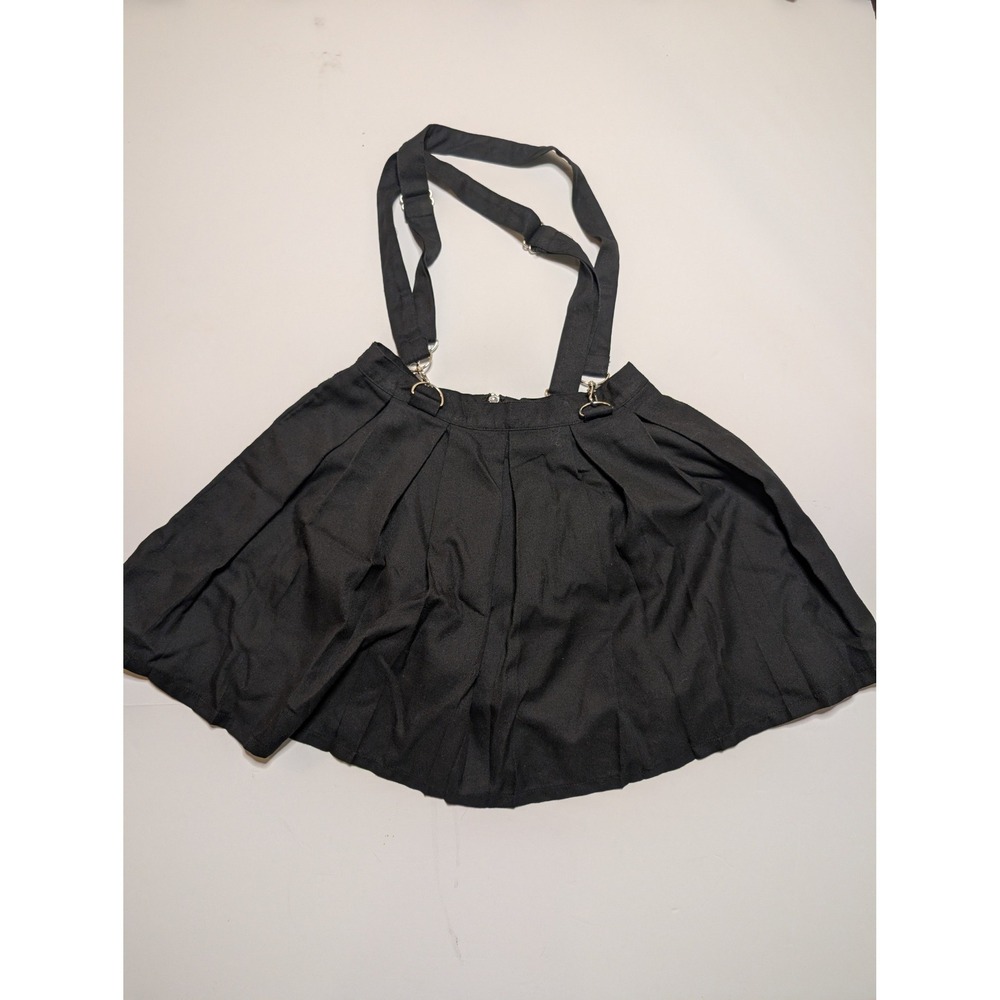 Hot Topic Black Pleated Suspender Skirt Front Zip O-Ring Goth Punk Small - Picture 3 of 3